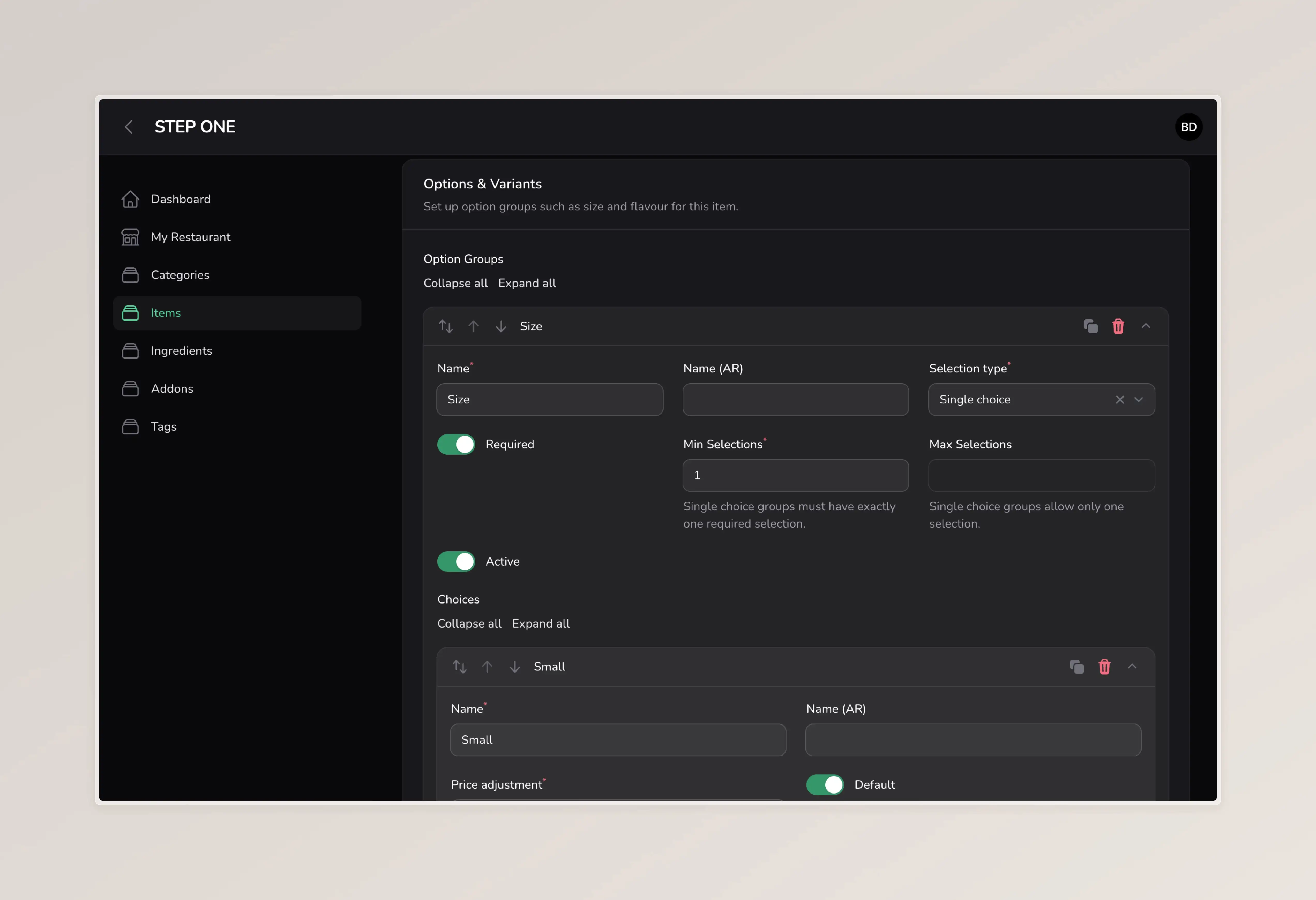 Item Options